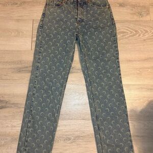 Marine Serre Crescent-Print Faded Blue Straight Jeans